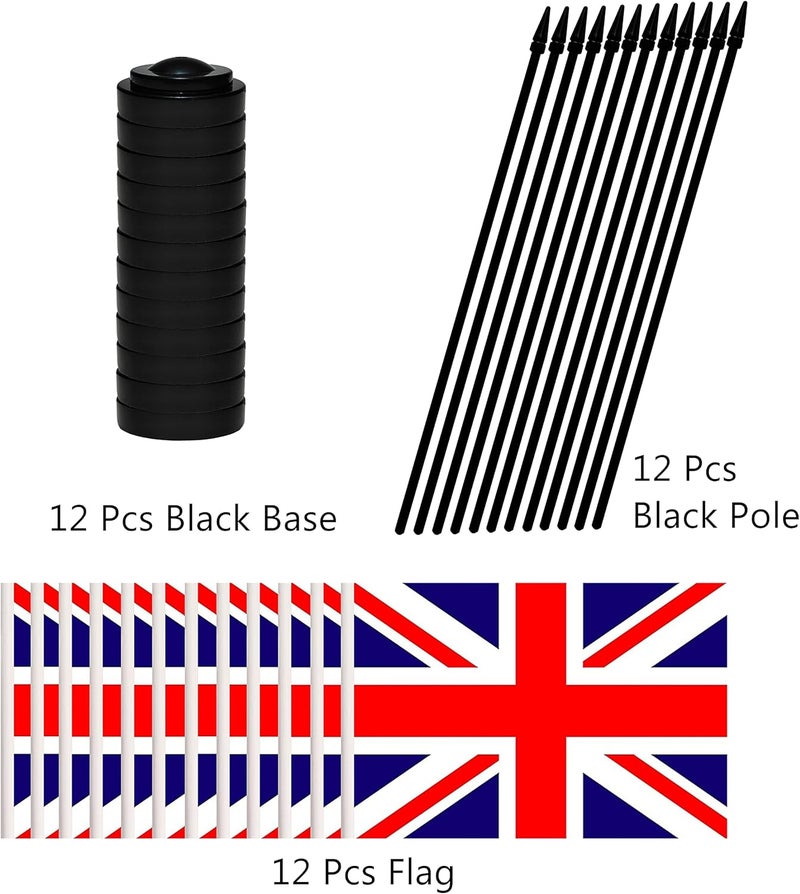 BCLin 12 Pack United Kingdom Desk Flags Set, UK Small Mini Table Office Flags With 12" Solid Black Pole, Black Base and Spear Top, Miniature Desktop Flag, Home Decoration, Office Decoration, Festival - Image 3